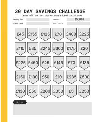Nacario Independently Published 30 Day Money Challenge Tracker: £5k Savings Challenge In A Month - Daily Bingo Money Saving Chart To Help You Save 5,000 Pounds Sterling
