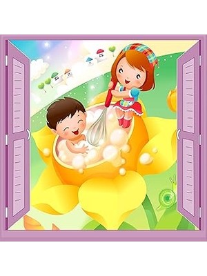 Nacario Çocuk Odası Bebek Odası Pencere Poster Duvar Kağıdı Banyo Zamanı