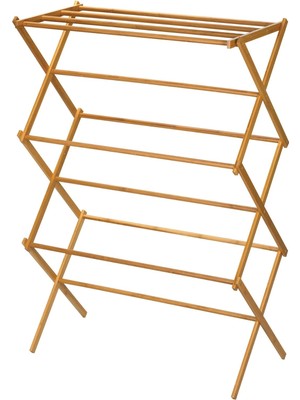 Nacario Household Essentials Bambu Katlanır Elbise Kurutma Rafı, Lüks Çamaşır Rafı, 11 Dübelli, Çevre Dostu, Sağlam Çerçeve, Düz Kurutma Rafı