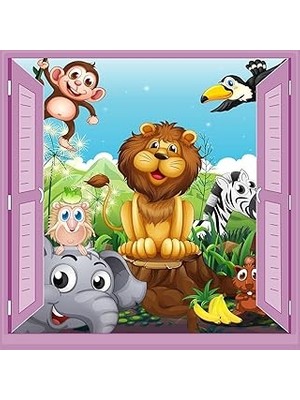 Nacario Çocuk Odası Bebek Odası Pencere Poster Duvar Kağıdı Hayvanlar Alemi