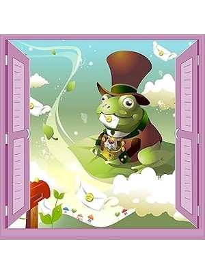 Nacario Çocuk Odası Bebek Odası Pencere Poster Duvar Kağıdı Kurbağa