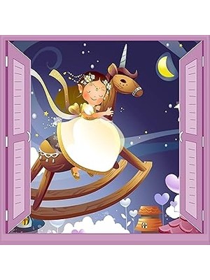 Nacario Çocuk Odası Bebek Odası Pencere Poster Duvar Kağıdı At ve Kız