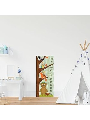 Nacario Çocuk Odası Bebek Odası Boy Ölçer Boy Cetveli Sticker Ağaçta Hayvanlar