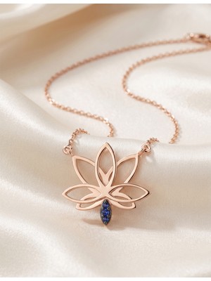 İryum Safir Lotus Çiçeği Kolye