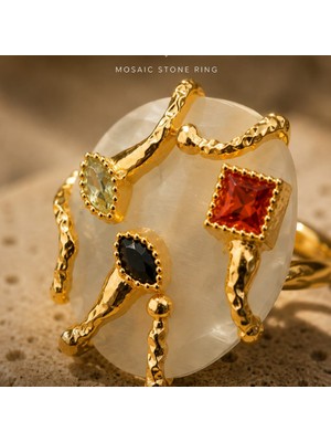 Riody Atelier No.01 – Mosaic Stone Ring | Koleksiyon Serisi Doğal Taş Statement Ring