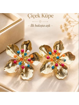 Riody Rainbow Bloom Gold Renkli Küpe
