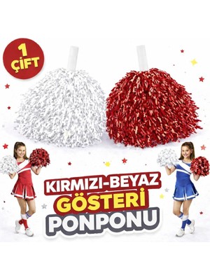 Eco Lounge 1 Çift Kırmızı - Beyaz Okul Gösteri Ponponları - Ekstra Dolgun