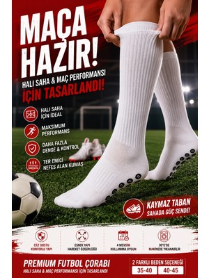 Dore 1 Çift Yetişkin Kaymaz Taban Premium Ter Emici Maç Tozluk Halısaha Premium Futbol Çorabı Beyaz 40-45