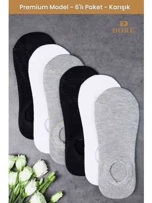 Dore Kadın 6 Çift Premium Rahat Spor Ayakkabı Sneaker Dikişsiz Görünmez Düz Renk Çorap Siyah Beyaz Gri 36-39