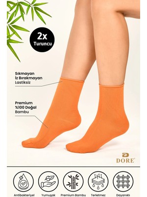 Dore Kadın 2 Çift Premium Doğal Bambu Yumuşak Ultra Konfor Modeli Lastiksiz Dikişsiz Soket Çorap Turuncu 36-39