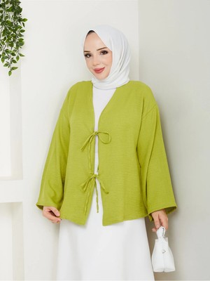 Exit Collection Sofya Keten Tesettür Kadın Gömlek Ip Bağlamalı Uzun Kollu