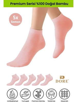 Dore Kadın 5 Çift Bambu Ultra Comfort Terletmeyen Spor Ayakkabı Sneaker Premium Patik Çorap Somon 36-39