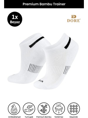 Dore Unisex 1 Çift Premium Bambu Trainer Esnek Konfor Modeli 4 Mevsim Spor & Günlük Kısa Çorap Beyaz 40-44