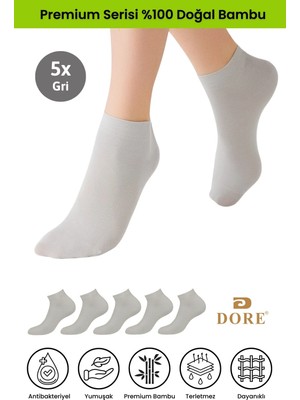 Dore Kadın 5 Çift Bambu Ultra Comfort Terletmeyen Spor Ayakkabı Sneaker Premium Patik Çorap Gri 36-39