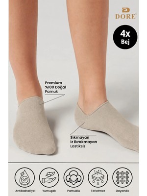 Dore 4 Çift Premium Pamuklu Penye Konforlu Dikişsiz Görünmez Spor Ayakkabı Sneaker Çorap Ten 40-44