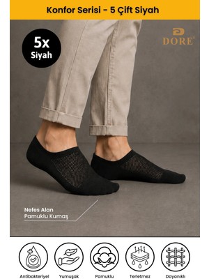 Dore 5 Çift Yazlık Lüks Modal Ultra Comfort Spor Ayakkabı Dikişsiz Görünmez Kısa Çorap Siyah 40-44