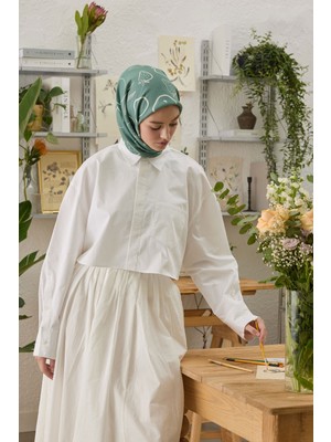 Fresh Scarfs Eloise Desen Pamuk İpek Eşarp Deniz Köpüğü