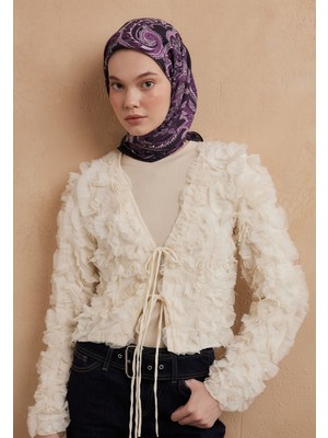 Fresh Scarfs Dark Vintage Desen Pamuk İpek Eşarp Patlıcan Moru