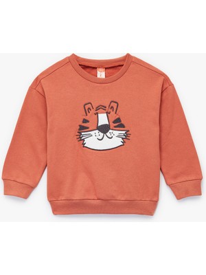 Koton Erkek Bebek Şardonlu Kaplan Işlemeli Uzun Kollu Bisiklet Yaka Sweatshirt