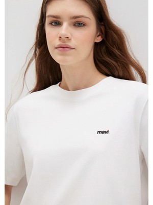 Mavi Mini Mavi Logo Baskılı İnterlok Beyaz Basic Tişört 1612122-70057