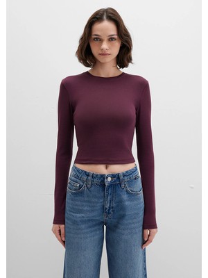 Mavi Uzun Kollu Mor Crop Basic Tişört 1612822-70434