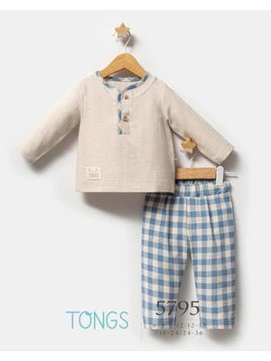 Tongs Baby Erkek Bebek Plaid Alt Üst Takım Mavi 5795