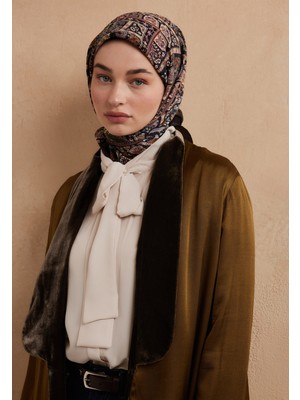 Fresh Scarfs Nordic Paisley Desen Pamuk İpek Eşarp Çikolata Kahve