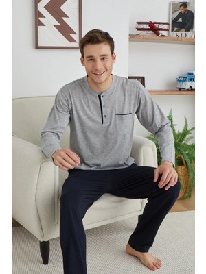 Luord - Store Erkek 9111 Battal  Erkek   Midi Yaka Pijama Takımı