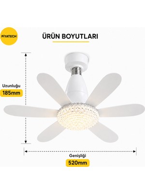 Piyatech E27 Duylu Kumandalı 6 Kanatlı Pervaneli LED Tavan Lambası 30W 3 Renk Işıklı Fanlı Avize