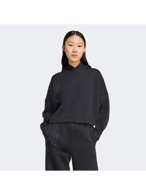 Adidas 3 Stripes Kadın Siyah Sweatshirt Uzun Kollu Standart Yaka Cep Özelliği ile
