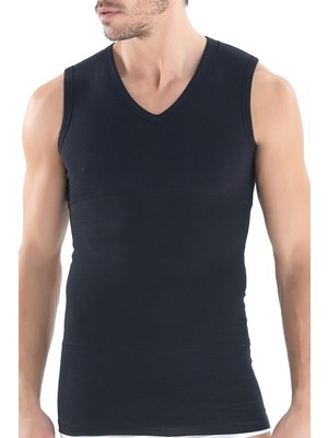 Coton House Blackspade 9208 Erkek Sıfır Kol V Yaka Siyah Korseli Atlet