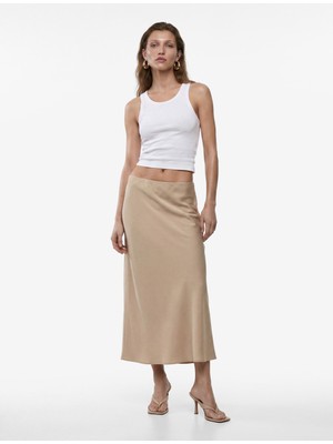 Koton Beli Lastikli Midi Saten Etek