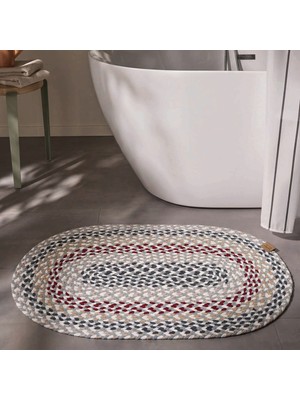 Cool Halı Glenn Oval Banyo Paspası Bordo Renkli Çift Taraflı Dekoratif Makinede Yıkanabilir Klozet Önü Paspası