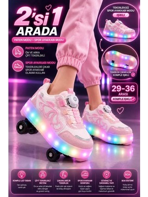 Slipcat Unisex Çocuk, Işıklı, Spor Ayakkabı, Akıllı Bağcıklı, Çıkarılabilir Patenli Sneaker
