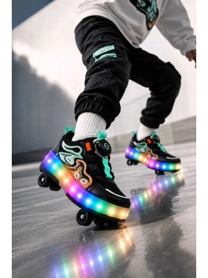 Slipcat Unisex Çocuk, Işıklı, Spor Ayakkabı, Akıllı Bağcıklı, Çıkarılabilir Patenli Sneaker