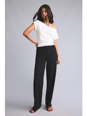 DeFacto Straight Fit Fleto Cepli Normal Bel Standart Boy Siyah Pantolon F6214AX26AU