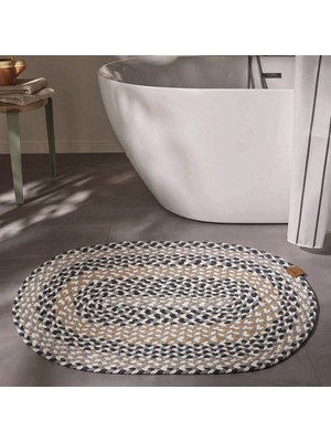 Cool Halı Glenn Oval Banyo Paspası Gri Kahve Çift Taraflı Yıkanabilir Örgü Lavabo Önü Tuvalet Önü Giriş Paspas