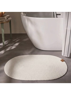 Cool Halı Glenn Oval Banyo Paspası Krem Rengi Çift Taraflı Tekli Minimal Tasarım Yıkanabilir Tuvalet Paspası
