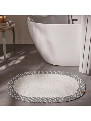 Cool Halı Glenn Krem Oval Banyo Paspası Yıkanabilir El Dokuma Örgü Lavabo Önü Tuvalet Önü Duş Önü Bohem Paspas