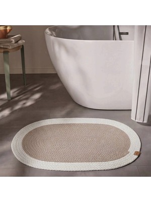 Cool Halı Glenn Oval Banyo Paspası Bej Krem Makinede Yıkanabilir Çift Taraflı El Dokuması Örgü Bohem Paspas