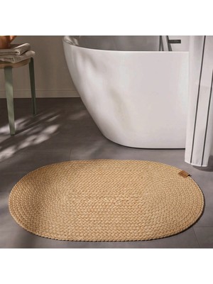 Cool Halı Glenn Kahve Rengi Oval Banyo Paspası Tekli Çift Taraflı Yıkanabilen Jüt Görünümlü Lavabo Önü Paspası