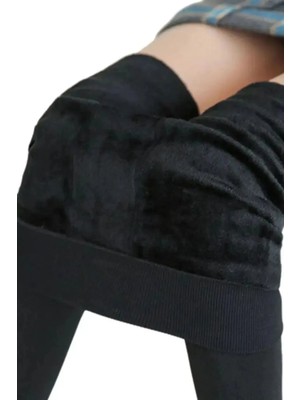 Sauna Suit Yumuşak Içi Peluş Kışlık Terletmeyen Yünlü ve Esnek Siyah Termal Tayt