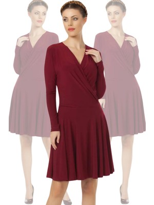 Laranor Kadın Bordo Kruvaze Yaka Elbise Gündüz&gece Şıklığı 19l6440