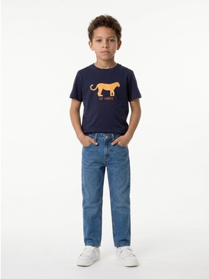 Lee Cooper Tıger Erkek Çocuk Baskılı Bisiklet Yaka T-Shirt Mavi