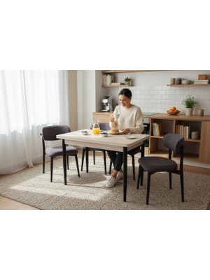 Tool Aksesuar T- 7009 Traverten 70X120 Mdf Polo Kahve Sandalye 4 Kişilik Yemek Masası Takımı