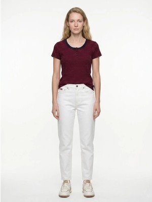 Lee Cooper STRIPE Kadın Çizgili T-Shirt Laci̇vert-Kirmizi