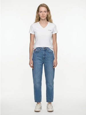 Lee Cooper Sade Kadın Rahat Kesim Baskılı V Yaka T-Shirt Beyaz