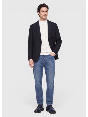 Ramsey Lacivert Düz Shirt Shoulder Slim Fit Yün Karışımlı Örme Ceket