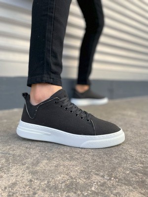 Ebrus Trend JET-204 Flex Bağcıklı Keten Kumaş Erkek Günlük Sneaker Ayakkabı KBT - Siyah