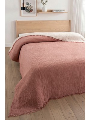 Sevim Tek Kişilik 4 Kat Müslin Yatak Örtüsü - %100 Pamuk, Çift Taraflı Müslin Pike - 170X240 cm - Kiremit